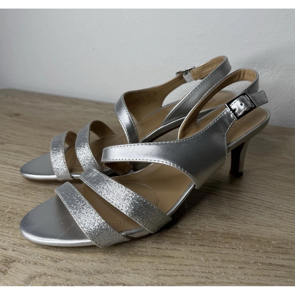 Naturalizer Taimi Silver Glitter Strappy‎ Sandal Heels Womens Size 8.5 M
